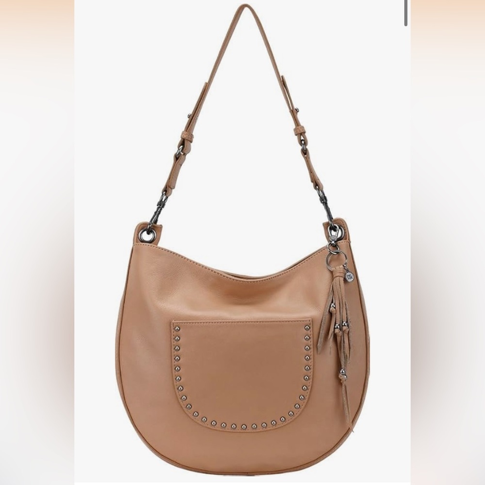 New The Sak Zinnia Sahara Tan Leather Hobo Shoulder Bag MSRP $179 Fringe Charm